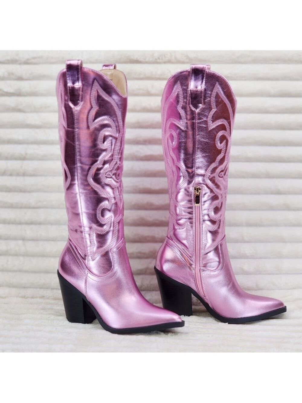 Electric Cowboy Brush Metallic Matte Western Knee High Cowgirl Boots Pink